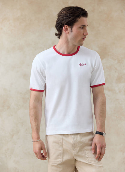 Men's Ringer T Shirt - Slim Fit - Cotton - White & Red