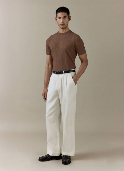 Men's Slim Fit RIbbed T Shirt: Leon - Cotton - Brown