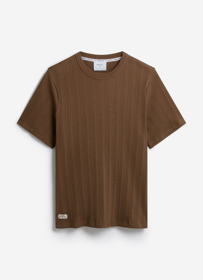 Men's Slim Fit RIbbed T Shirt: Leon - Cotton - Brown
