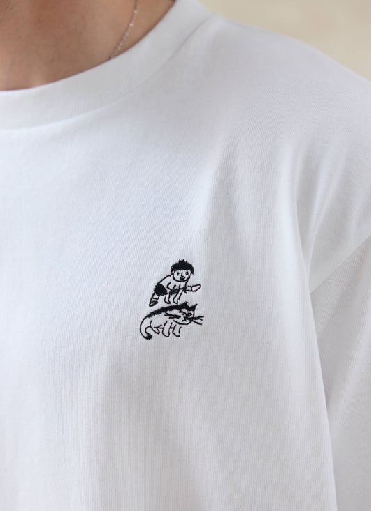 Men's Embroidered White T Shirt - Palmer - Cotton