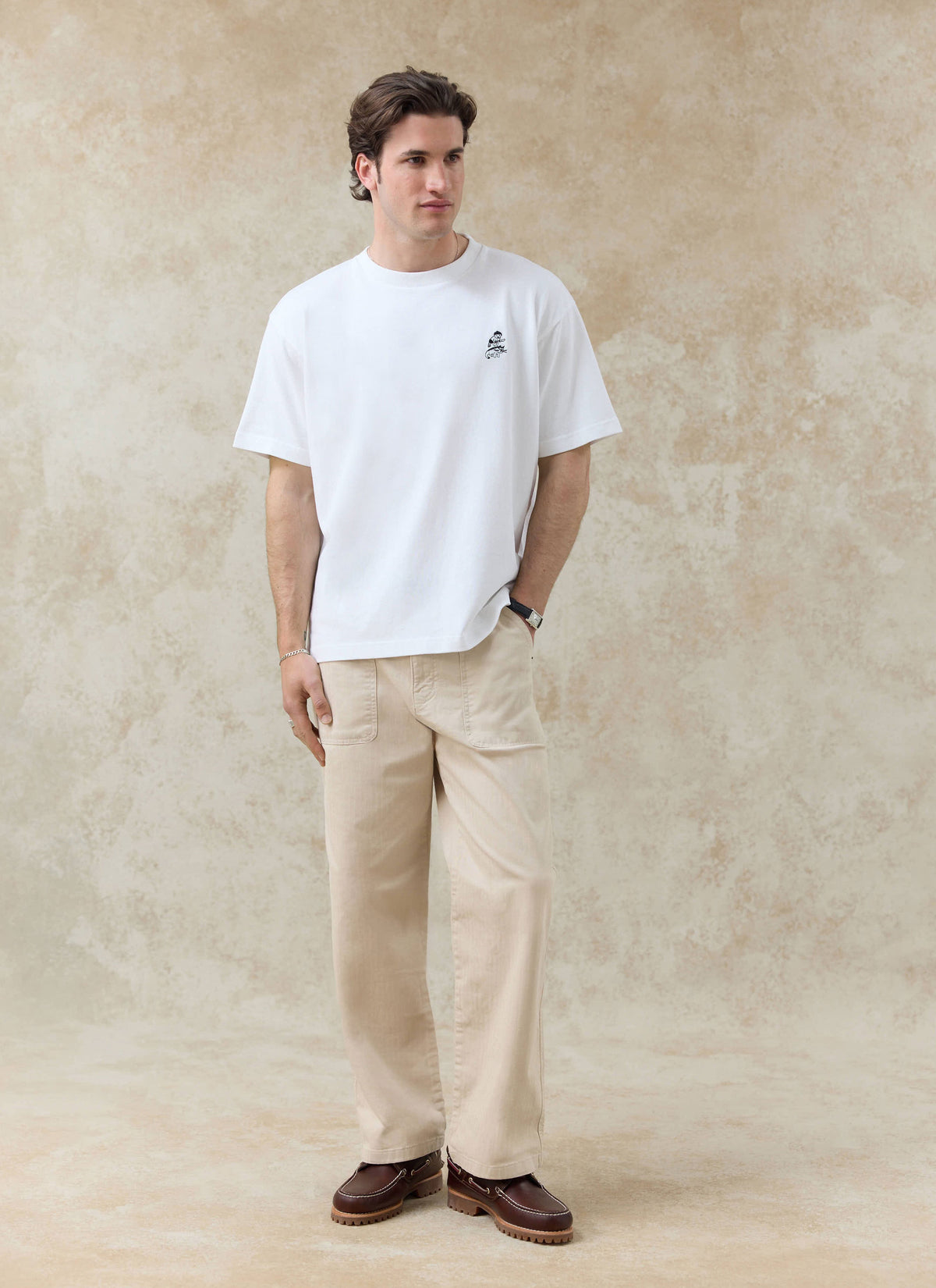 Men's Embroidered White T Shirt - Palmer - Cotton