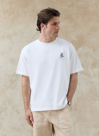 Men's Embroidered White T Shirt - Palmer - Cotton