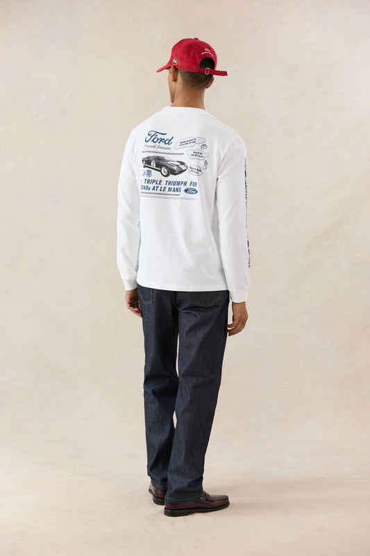 Men's Long Sleeve T Shirt - Organic Cotton - White - Ford x Percival
