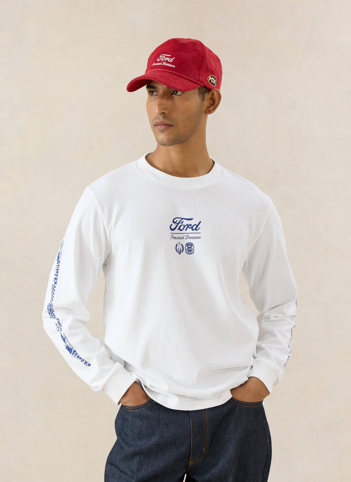 Men's Long Sleeve T Shirt - Organic Cotton - White - Ford x Percival