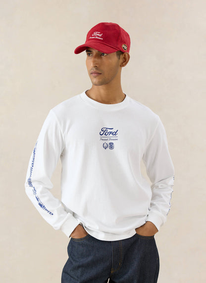 Men's Long Sleeve T Shirt - Organic Cotton - White - Ford x Percival