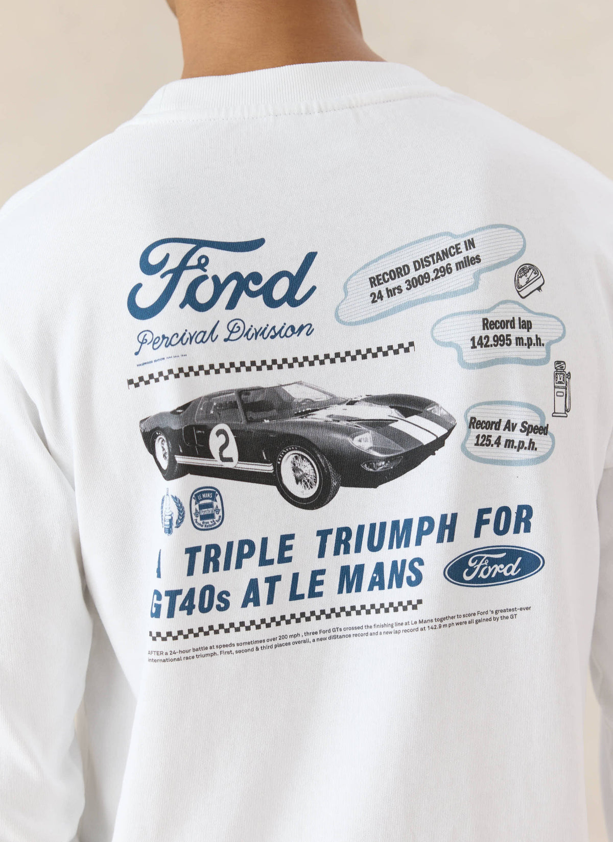 Men's Long Sleeve T Shirt - Organic Cotton - White - Ford x Percival