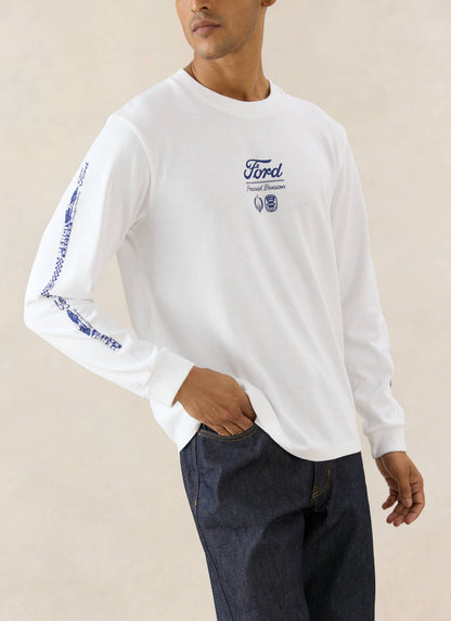 Men's Long Sleeve T Shirt - Organic Cotton - White - Ford x Percival