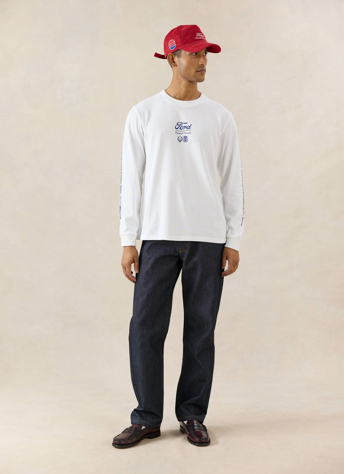 Men's Long Sleeve T Shirt - Organic Cotton - White - Ford x Percival