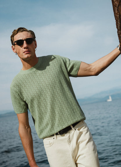 Men's Knitted T Shirt - Siena - Cotton - Pistachio Green