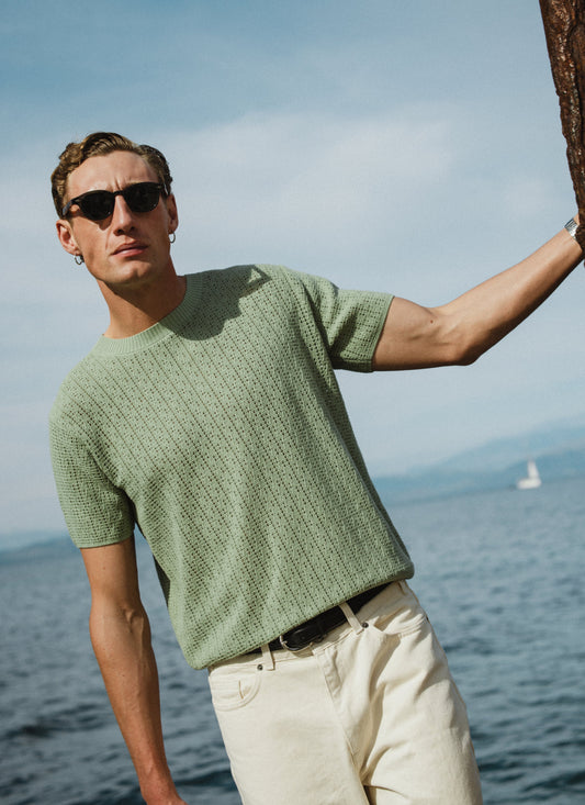 Men's Knitted T Shirt - Siena - Cotton - Pistachio Green