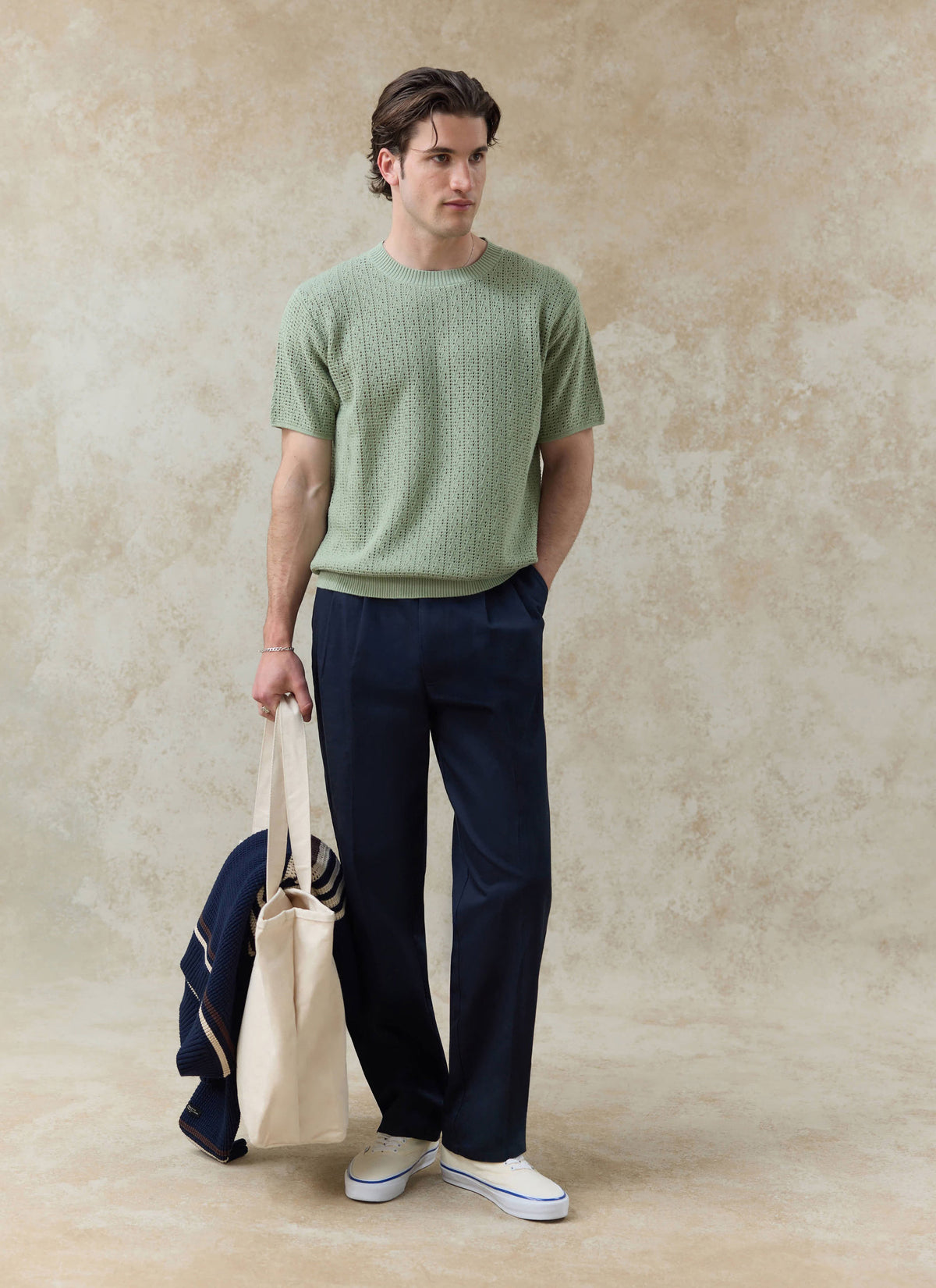 Men's Knitted T Shirt - Siena - Cotton - Pistachio Green