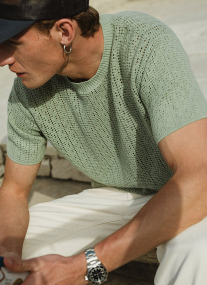 Men's Knitted T Shirt - Siena - Cotton - Pistachio Green