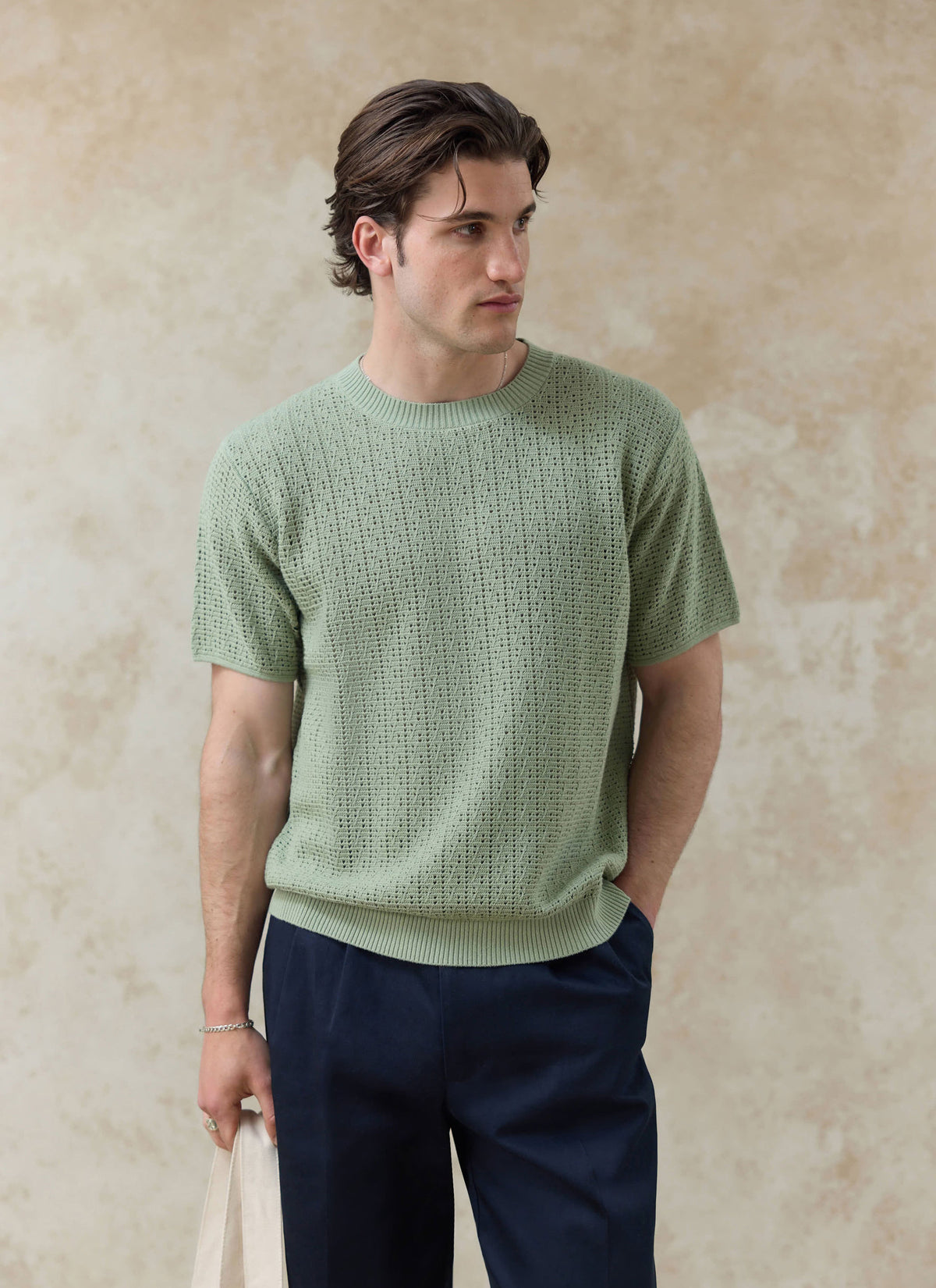Men's Knitted T Shirt - Siena - Cotton - Pistachio Green