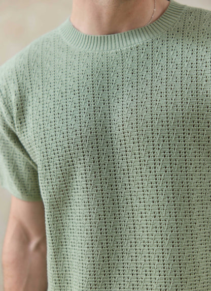 Men's Knitted T Shirt - Siena - Cotton - Pistachio Green