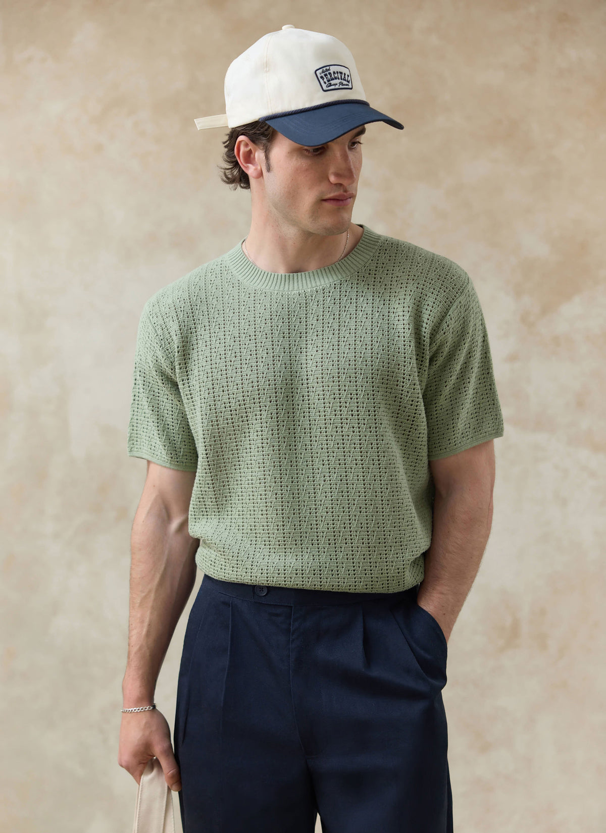 Men's Knitted T Shirt - Siena - Cotton - Pistachio Green
