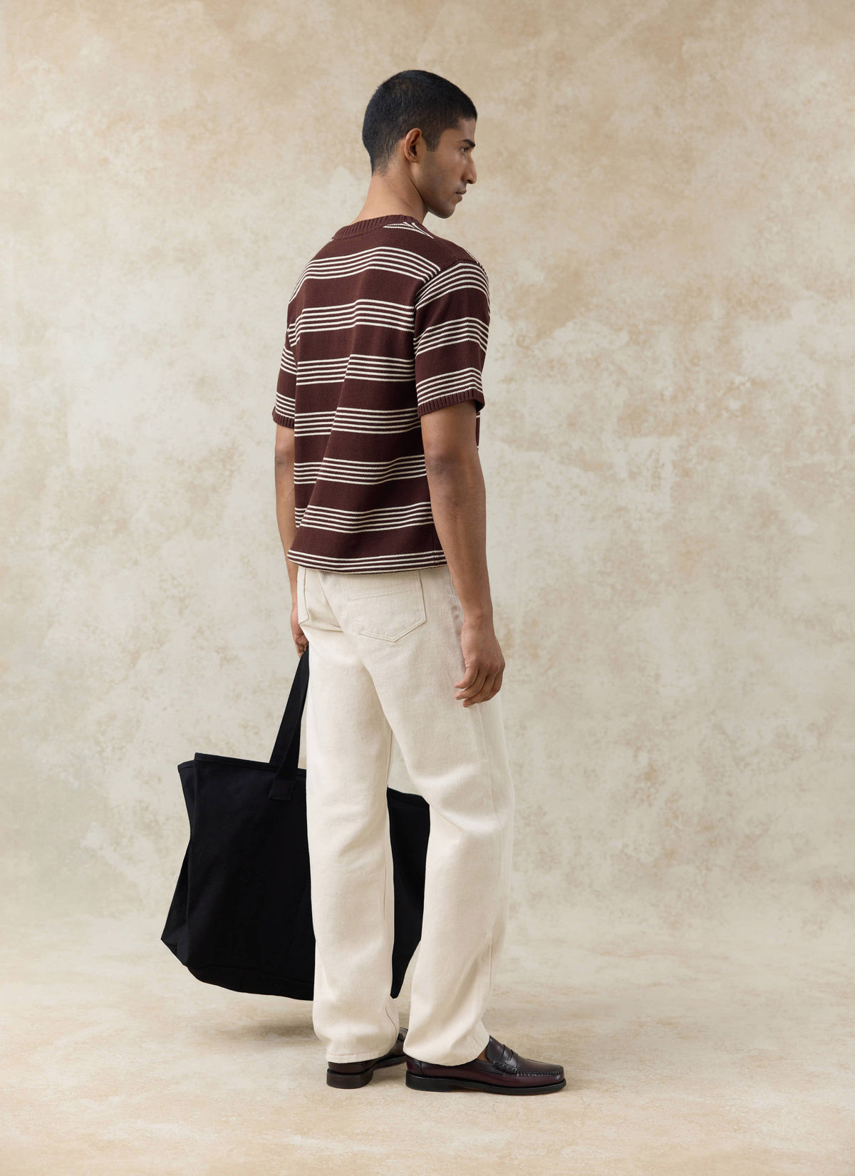 Men's Knit Cotton T Shirt - Fiction Striped - Espresso
