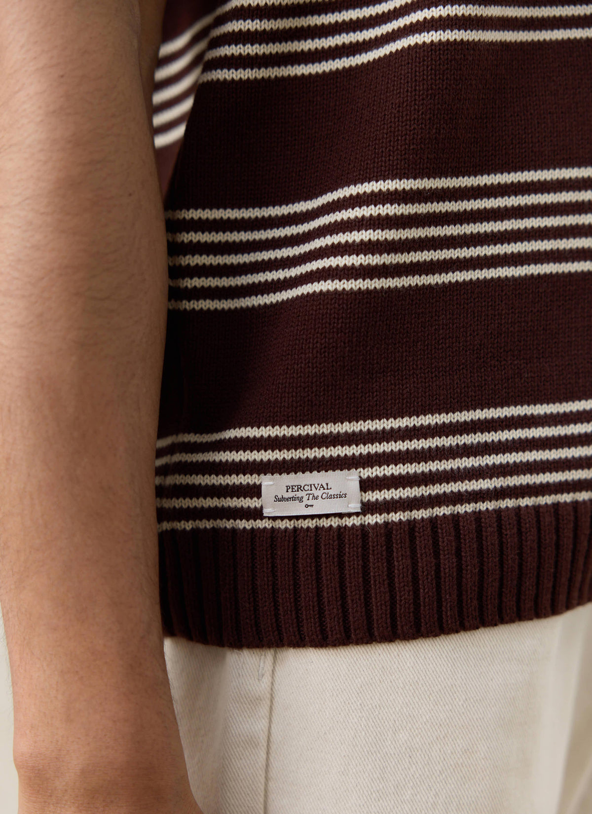 Men's Knit Cotton T Shirt - Fiction Striped - Espresso