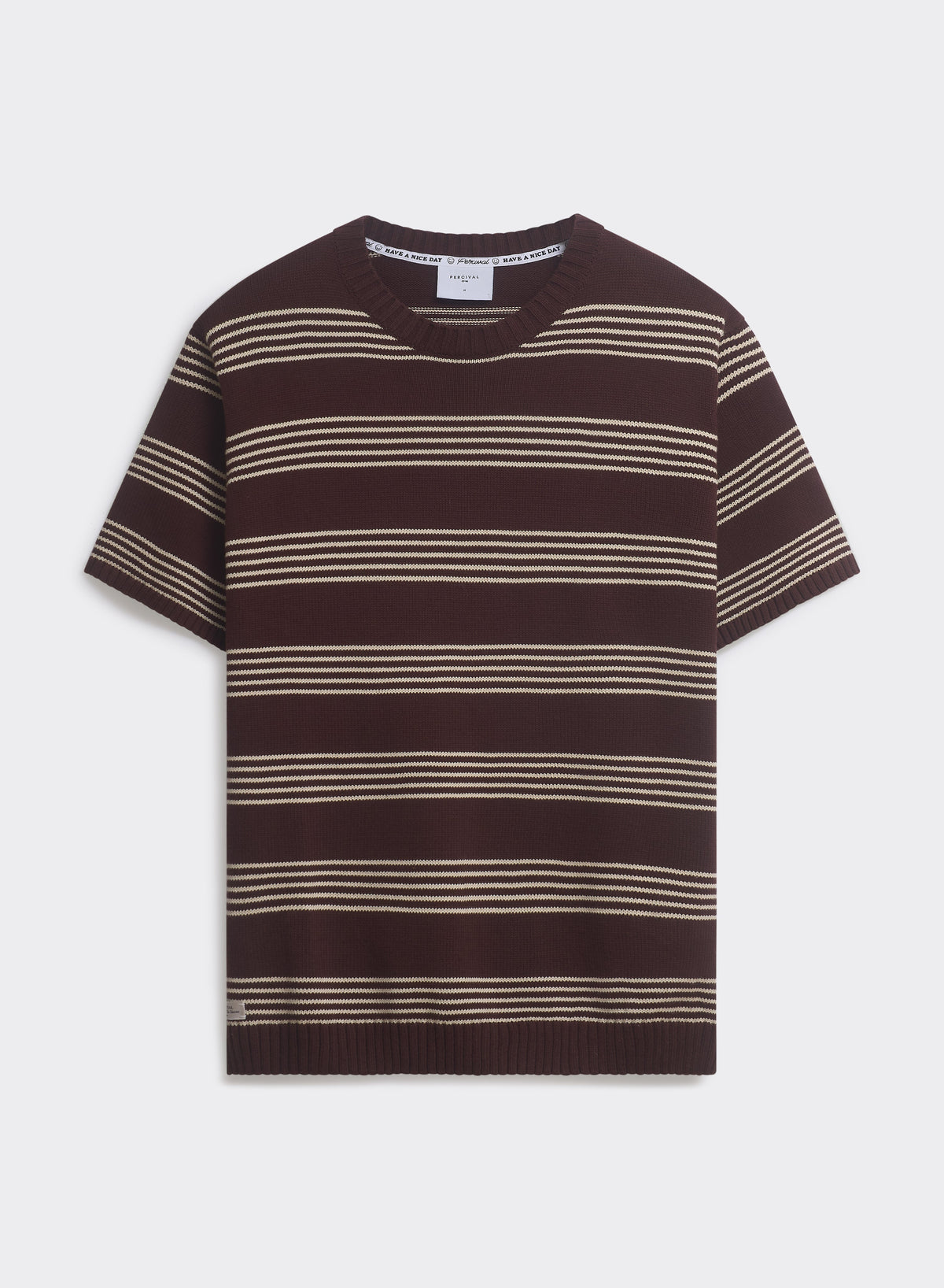 Men's Knit Cotton T Shirt - Fiction Striped - Espresso