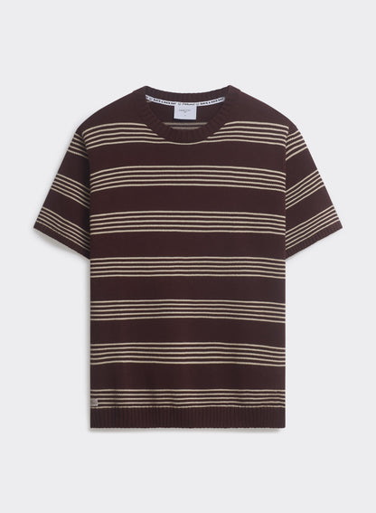 Men's Knit Cotton T Shirt - Fiction Striped - Espresso