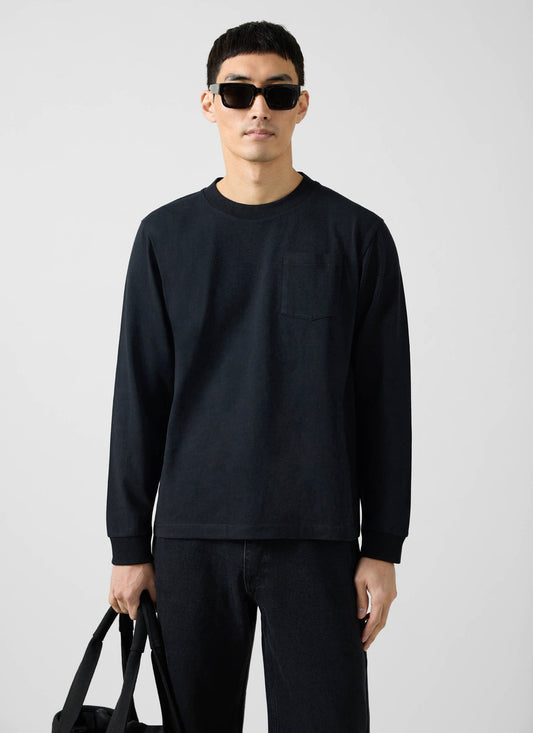 Long Sleeve Crew Neck T Shirt - Cotton - Black
