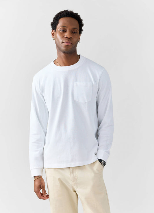 Long Sleeve Crew Neck T Shirt - Cotton - White