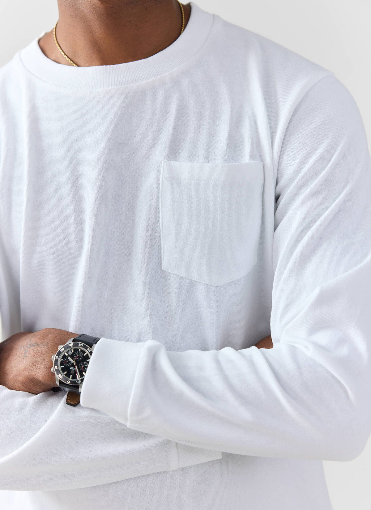 Long Sleeve Crew Neck T Shirt - Cotton - White