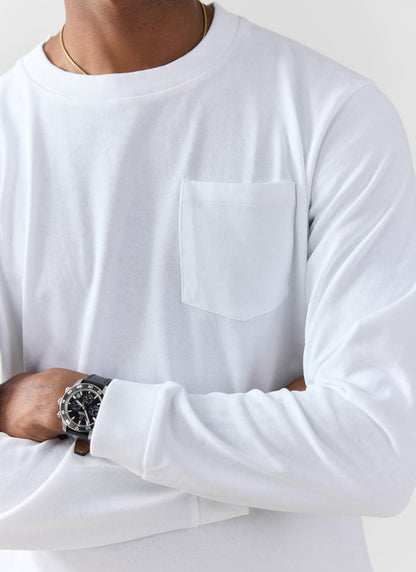 Long Sleeve Crew Neck T Shirt - Cotton - White