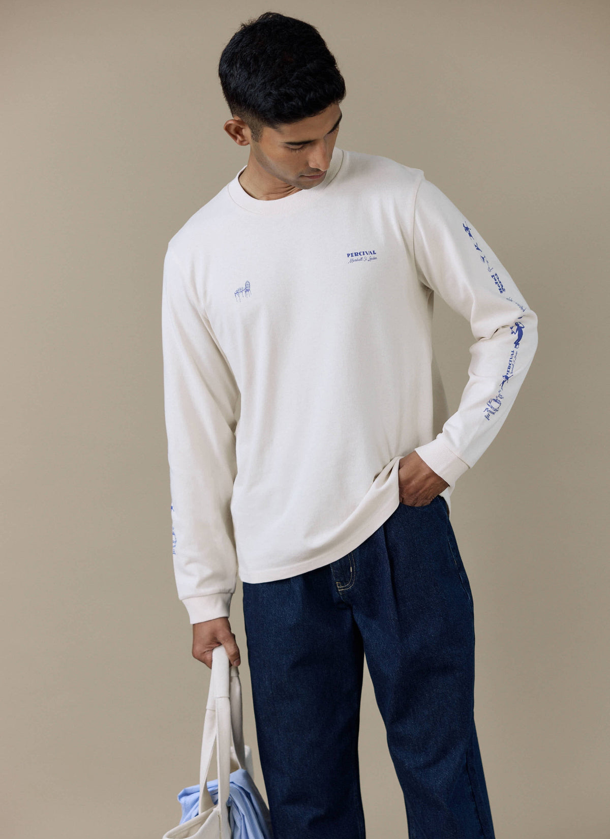 Men's Long Sleeve T Shirt - Fine Wines - Cotton - Cream