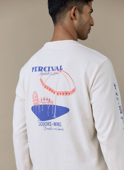 Men's Long Sleeve T Shirt - Fine Wines - Cotton - Cream