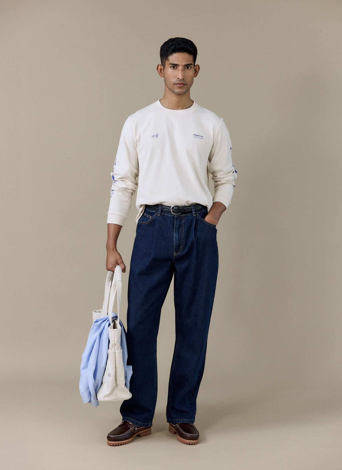 Men's Long Sleeve T Shirt - Fine Wines - Cotton - Cream