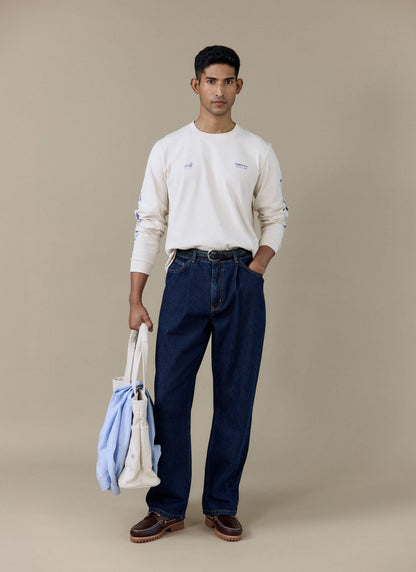 Men's Long Sleeve T Shirt - Fine Wines - Cotton - Cream