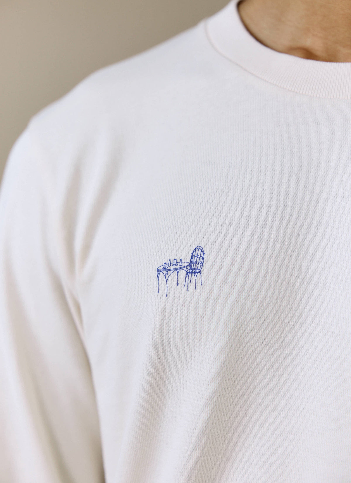 Men's Long Sleeve T Shirt - Fine Wines - Cotton - Cream