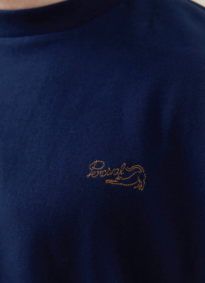 Men's Embroidered Navy T-Shirt - Clarke - Cotton