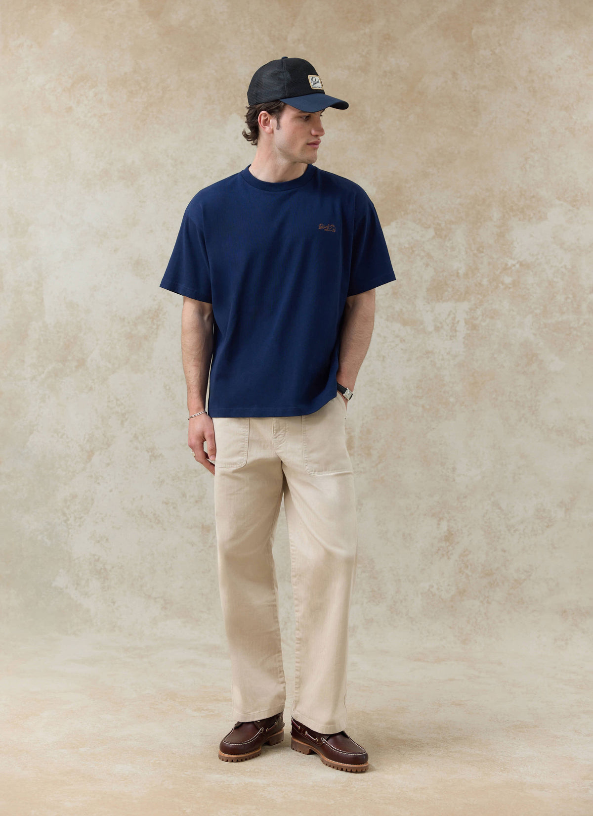 Men's Embroidered Navy T-Shirt - Clarke - Cotton