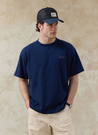 Men's Embroidered Navy T-Shirt - Clarke - Cotton