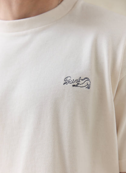 Men's Embroidered Cream T-Shirt - Clarke - Cotton