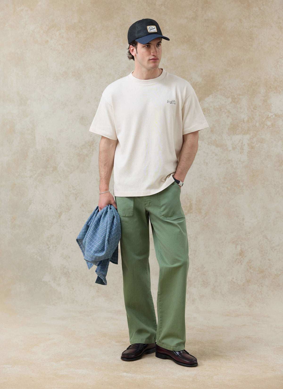 Men's Embroidered Cream T-Shirt - Clarke - Cotton