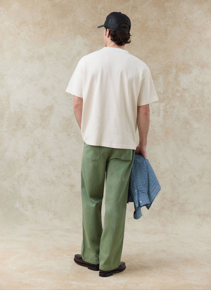 Men's Embroidered Cream T-Shirt - Clarke - Cotton