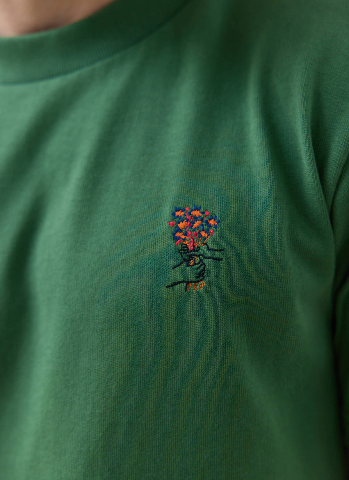 Men's Embroidered T Shirt - Davies - Cotton - Forest Green