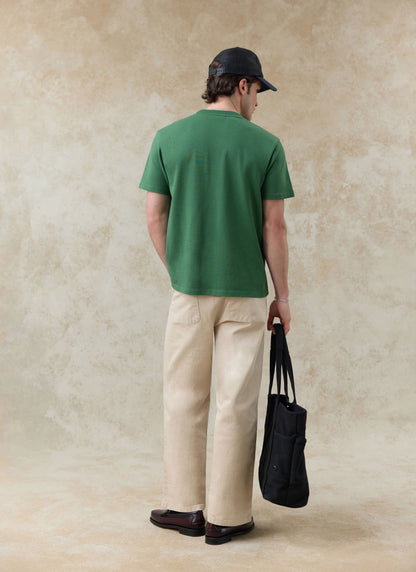 Men's Embroidered T Shirt - Davies - Cotton - Forest Green