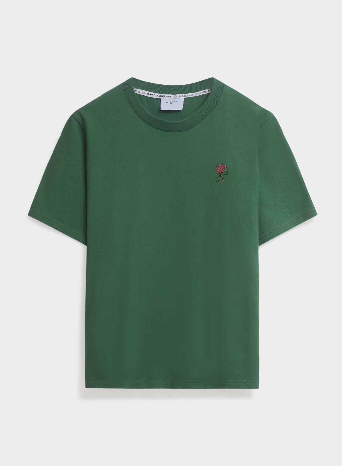 Men's Embroidered T Shirt - Davies - Cotton - Forest Green