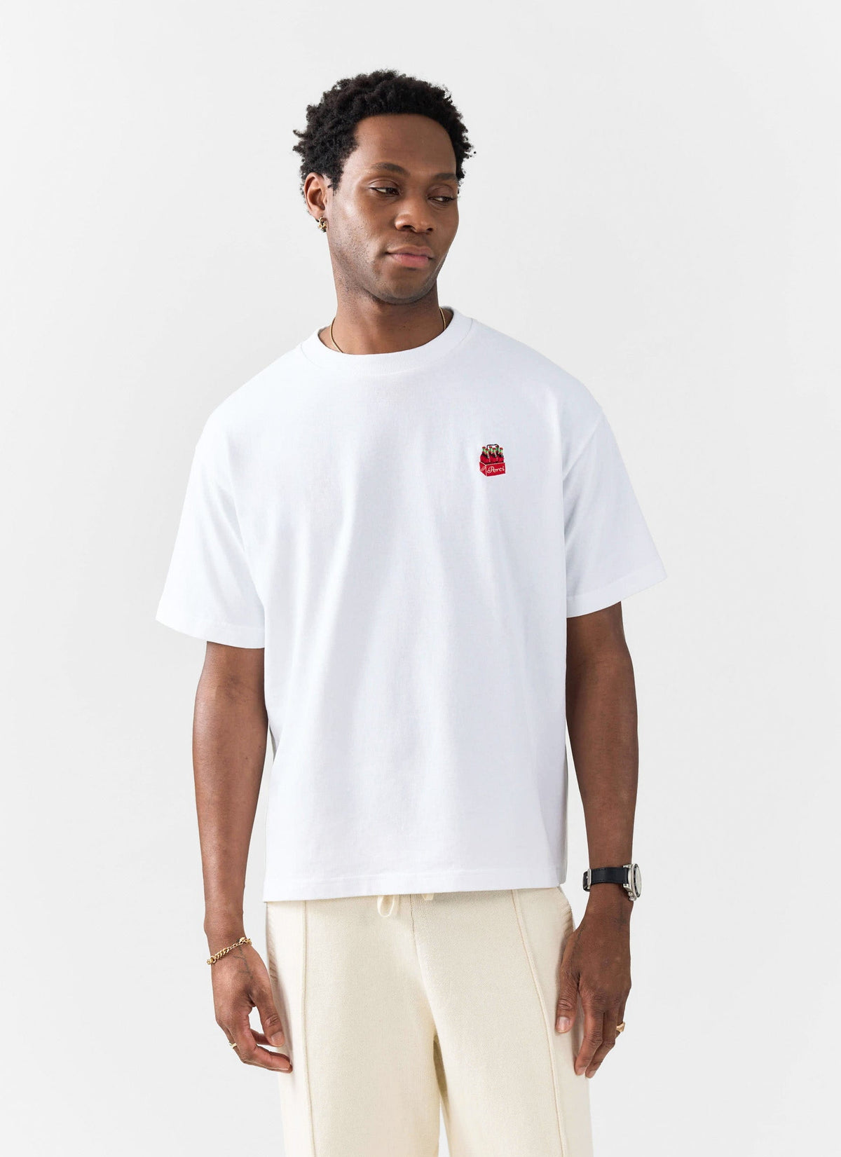 Soda Bottles Oversized Embroidered T Shirt - Organic Cotton - White