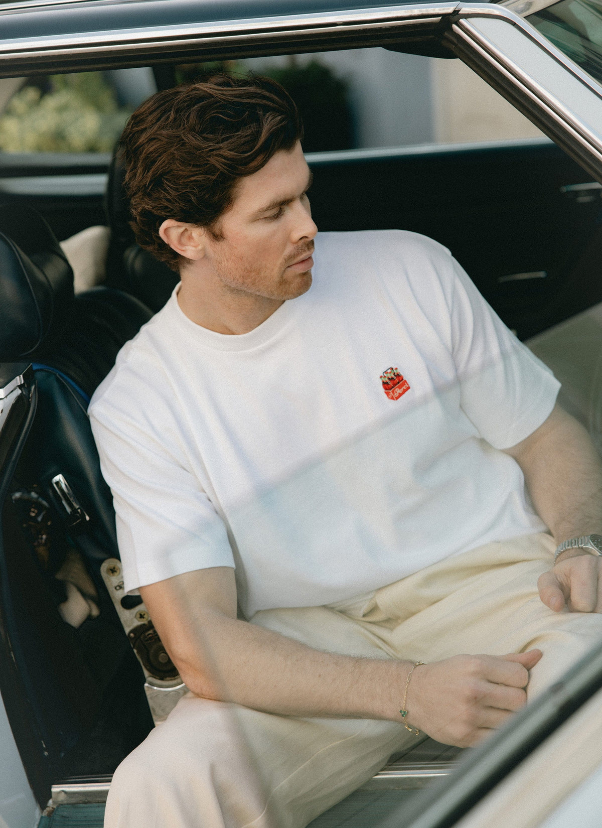 Soda Bottles Oversized Embroidered T Shirt - Organic Cotton - White