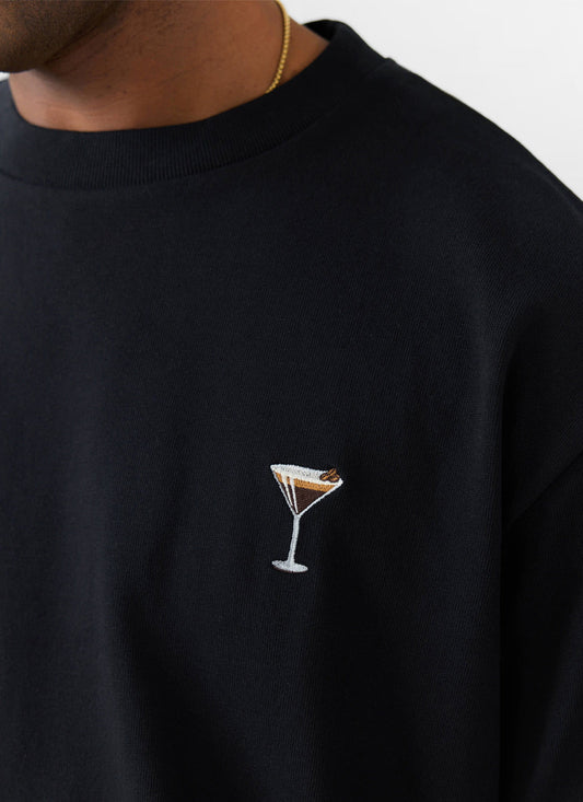 Espresso Martini Oversized Embroidered T Shirt - Organic Cotton - Blac
