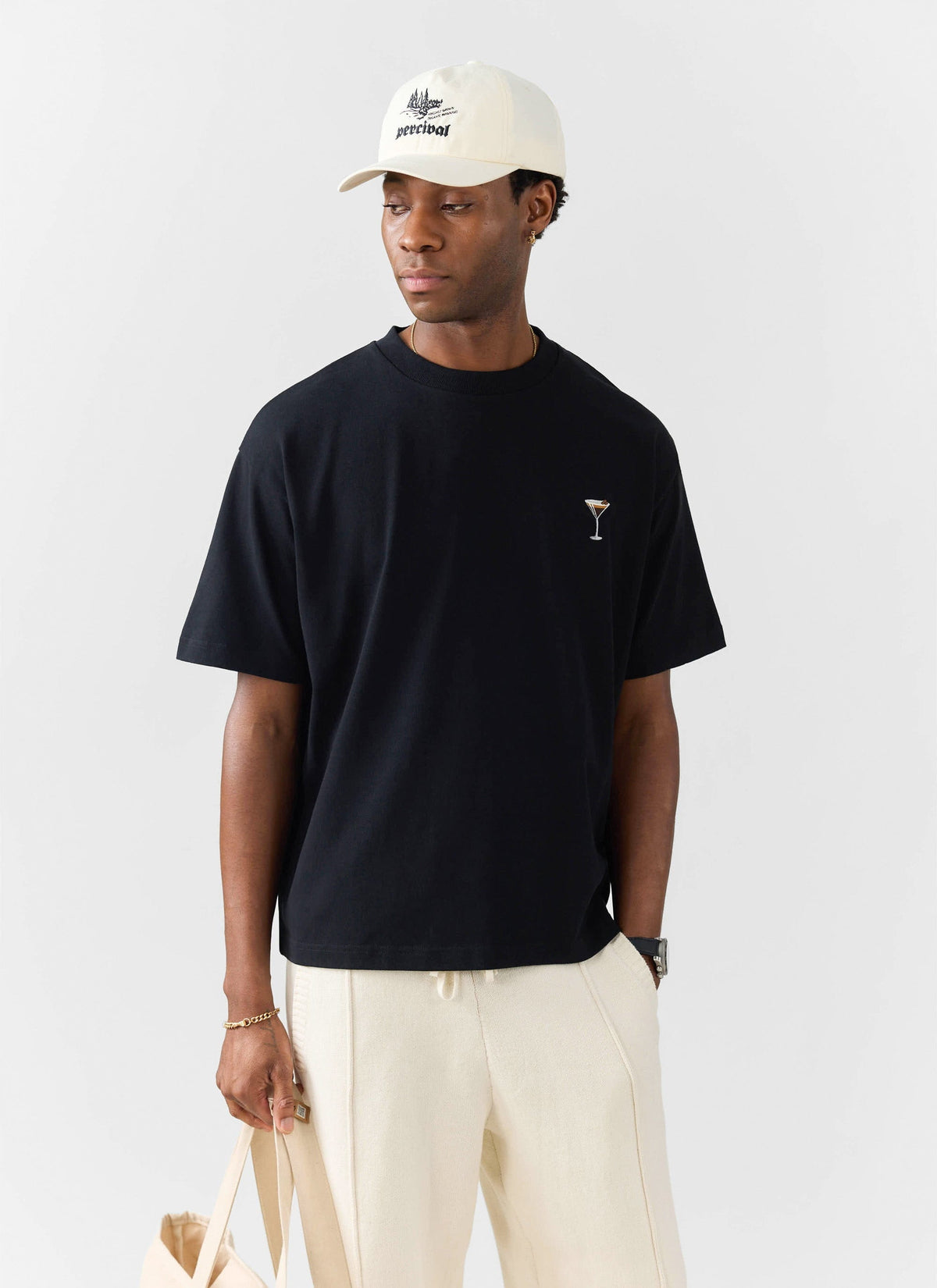 Espresso Martini Oversized Embroidered T Shirt - Organic Cotton - Blac