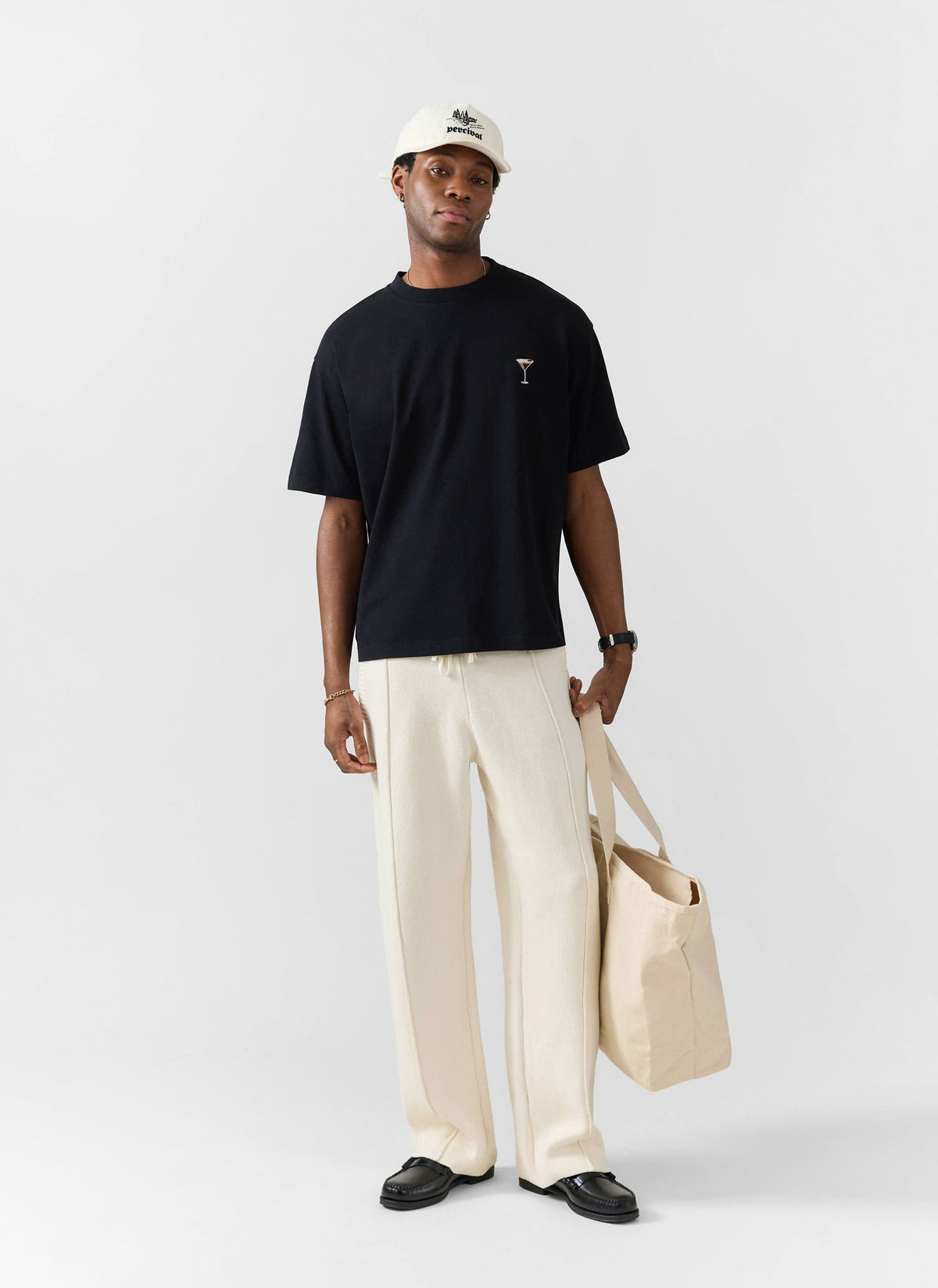 Espresso Martini Oversized Embroidered T Shirt - Organic Cotton - Blac