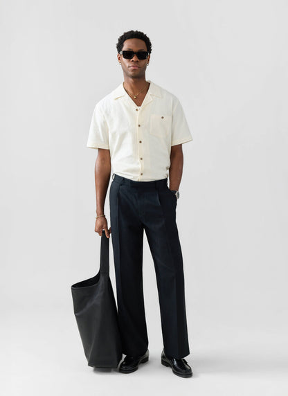 Men's Cuban Collar Short Sleeve Shirt - Seersucker - Ecru Cream
