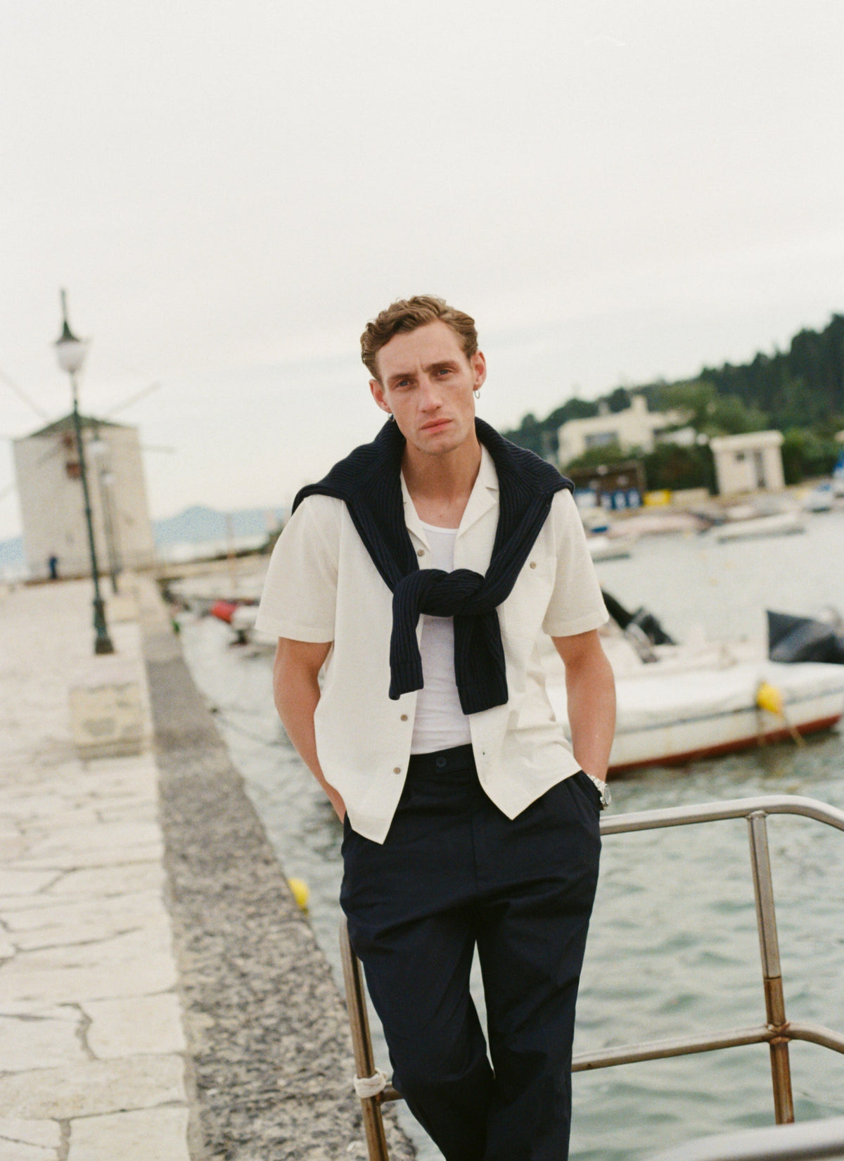 Men's Cuban Collar Short Sleeve Shirt - Seersucker - Ecru Cream