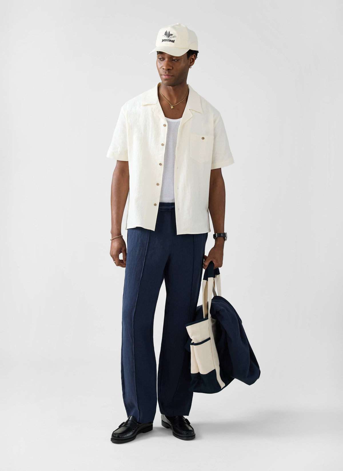 Men's Cuban Collar Short Sleeve Shirt - Seersucker - Ecru Cream