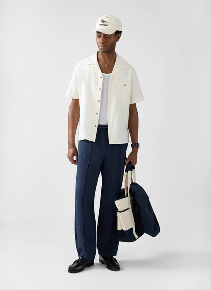 Men's Cuban Collar Short Sleeve Shirt - Seersucker - Ecru Cream